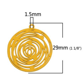Estampes, pendentif filigrane, Rosace Jaune Moutarde de 29mm