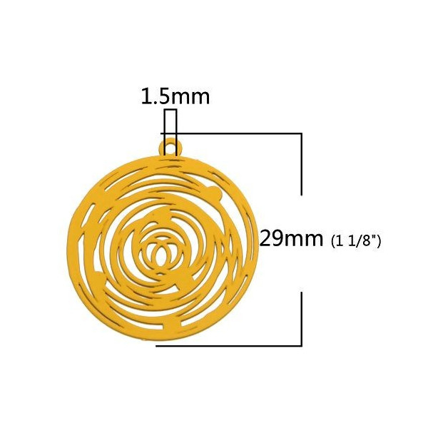 Estampes, pendentif filigrane, Rosace Jaune Moutarde de 29mm