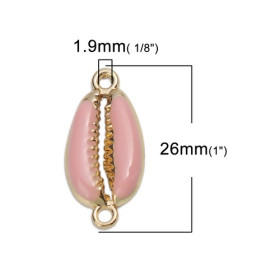 PS110208267 PAX 4 pendentifs breloque Coquillage Cauri Rose Pale style Emaille résine sur metal Dore