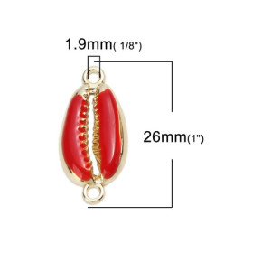 PS110208264 PAX 4 pendentifs breloque Coquillage Cauri Rouge style Emaille résine sur metal Dore