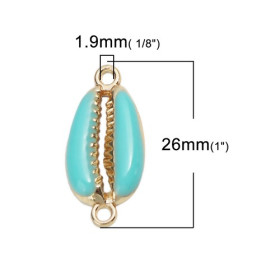 PS110208263 PAX 4 pendentifs breloque Coquillage Cauri Bleu Turquoise style Emaille résine sur metal Dore