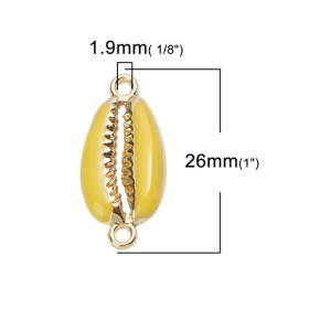 PS110208266 PAX 4 pendentifs breloque Coquillage Cauri Jaune style Emaille résine sur metal Dore