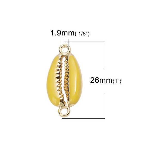 PS110208266 PAX 4 pendentifs breloque Coquillage Cauri Jaune style Emaille résine sur metal Dore