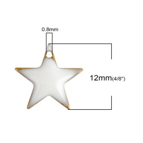 Sequins médaillons style émaillés biface Etoile 12 par 11mm Blanche base doré