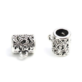Bélières Tube et Fleurs Trou 6mm – Métal Argent Antique