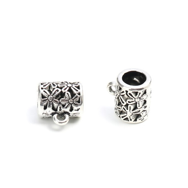 Bélières Tube et Fleurs Trou 6mm – Métal Argent Antique