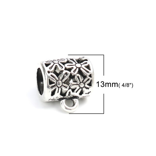 Bélières Tube et Fleurs Trou 6mm – Métal Argent Antique