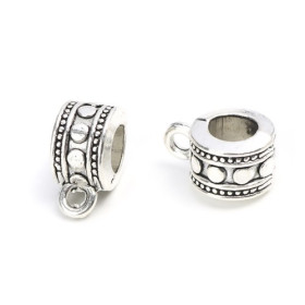 PS110208024 PAX 10 bélières Tube et Fleurs Trou 6mm  métal couleur Argent Antique