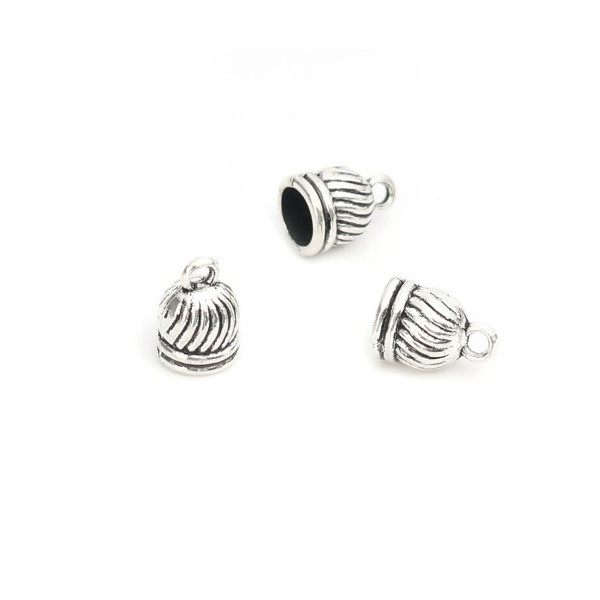 Coupelles, caps, embouts, Dome à Stries Trou 5mm, métal couleur Argent Antique