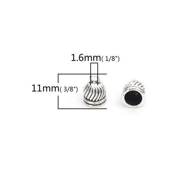 Coupelles, caps, embouts, Dome à Stries Trou 5mm, métal couleur Argent Antique