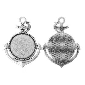 Lot de 2 ou de 10 supports de pendentif Arty forme ancre marine – Pour cabochon 25 mm – Laiton couleur argent antique