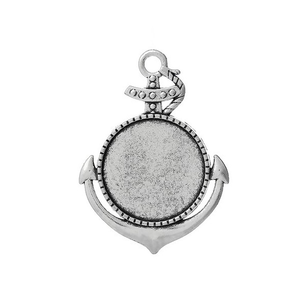 Lot de 2 ou de 10 supports de pendentif Arty forme ancre marine – Pour cabochon 25 mm – Laiton couleur argent antique