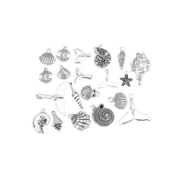 S11207652 PAX 9 pendentifs thème Océan,Coquillage, etoile, crabe métal couleur Argent Antique