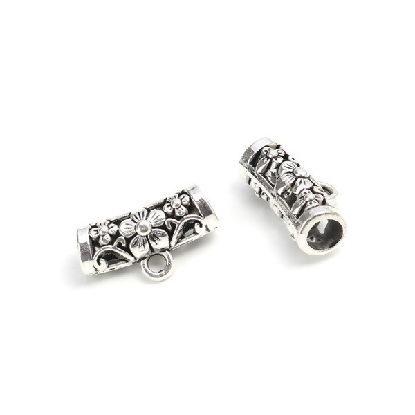 S110208023 PAX 20 bélières Tube et Fleurs Trou 4mm  métal couleur Argent Antique