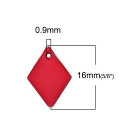 PS1193827 PAX 5sequins médaillons émaillés biface LOSANGE 16 par 11mm ROUGE base argent 