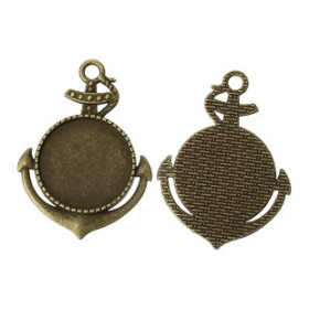 PS1142383 PAX 10 Supports de pendentif Arty Forme Ancre Marine pour cabochon 25mm metal couleur Argent Antique
