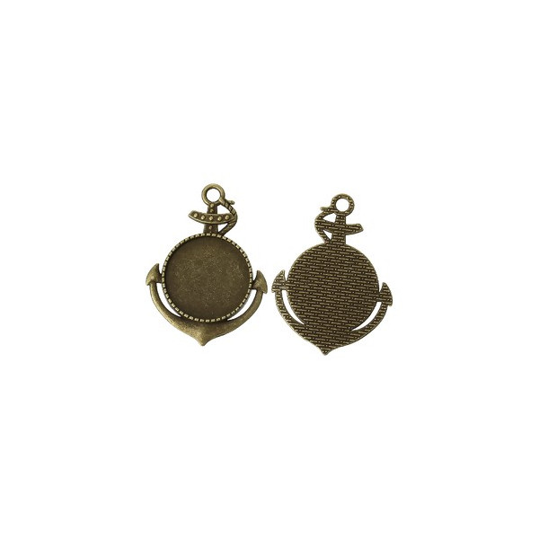 PS1142383 PAX 10 Supports de pendentif Arty Forme Ancre Marine pour cabochon 25mm metal couleur Argent Antique