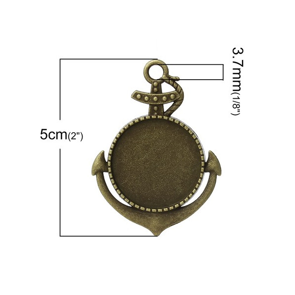 Supports de Pendentif Arty Ancre Marine pour Cabochon 25mm – Métal Bronze