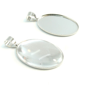 Pendentifs 18 par 25mm plateau attache triangle Argent Platine et 10 cabochons en verrecabochons en verre