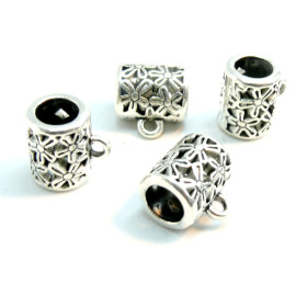 Bélières Tube et Fleurs Trou 6mm – Métal Argent Antique
