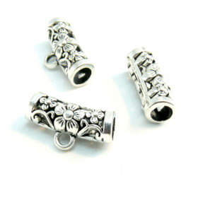 S110208023 PAX 20 bélières Tube et Fleurs Trou 4mm  métal couleur Argent Antique
