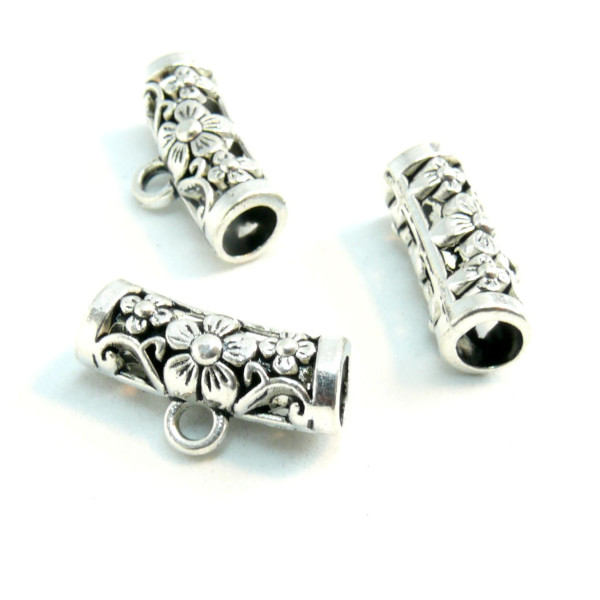 S110208023 PAX 20 bélières Tube et Fleurs Trou 4mm  métal couleur Argent Antique