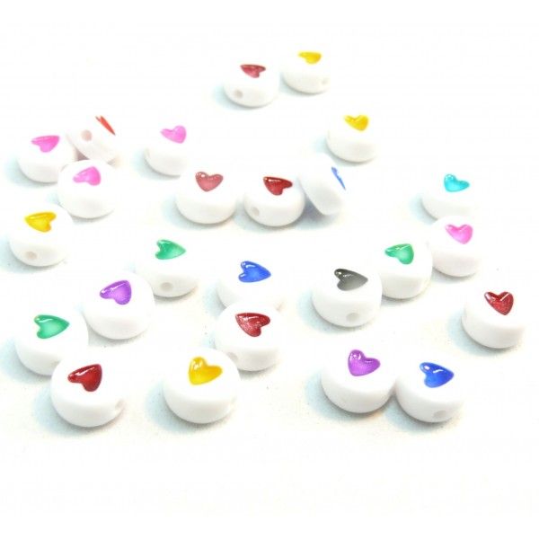 PS1175229 PAX 200 pendentifs Perles intercalaire passants Ronde Plates Coeur de couleur Acryliques 7mm 