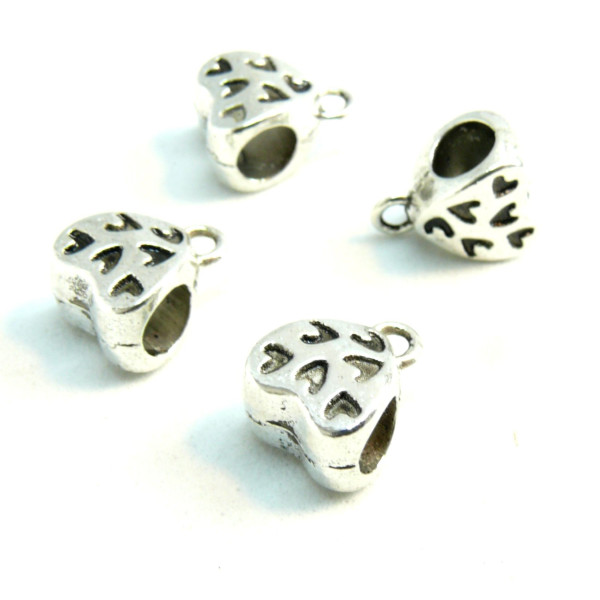 Bélières Cœurs Trou 4mm Métal Argent Antique