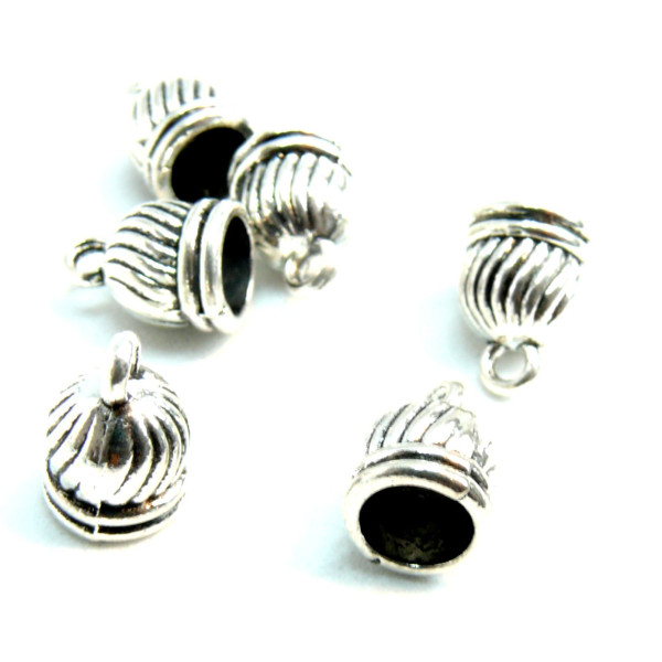 Coupelles, caps, embouts, Dome à Stries Trou 5mm, métal couleur Argent Antique