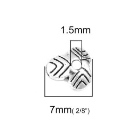 S110200872  PAX 50 embouts calottes coupelles 7mm Fleur metal couleur Argent Antique