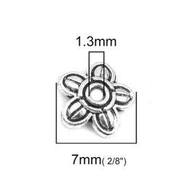 PS10200873 PAX 50 embouts calottes coupelles 7mm Fleurs metal couleur Argent Antique