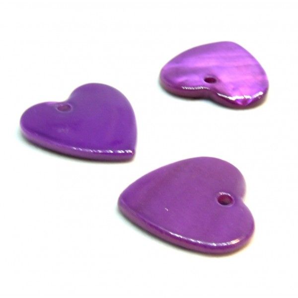 Perles Pendentifs Nacres Pastilles Coeur 13mm Violet
