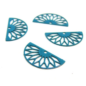 Estampes pendentif filigrane demi cercle  Eventail  Bleu Canard 10 par 19mm