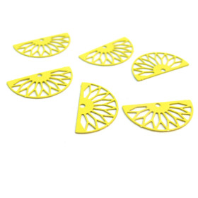 Estampes pendentif filigrane demi cercle  Eventail  Jaune 10 par 19mm