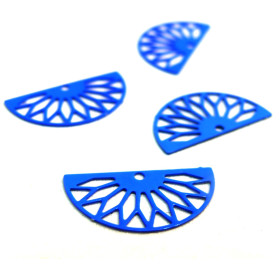 Estampes pendentif filigrane demi cercle  Eventail  Bleu Roi 10 par 19mm