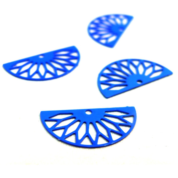 Estampes pendentif filigrane demi cercle  Eventail  Bleu Roi 10 par 19mm
