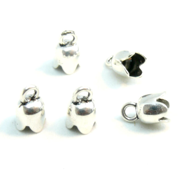 Coupelles, caps, embouts Tulipe Trou 4mm, métal couleur Argent Antique