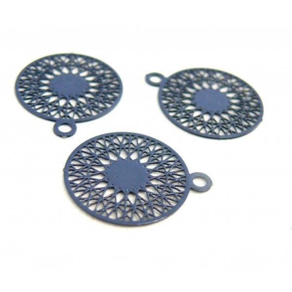 AE1110547 Lot de 6 Estampes pendentif filigrane demi cercle  Eventail  Bleu Roi 10 par 19mm