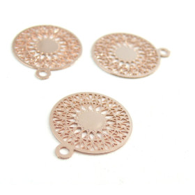 AE113739 Lot de 6 Estampes pendentif filigrane Mandala 15 par 17mm Violet Pourpre