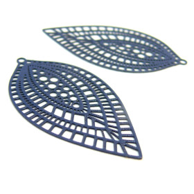 AE115742 Lot de 4 Estampes pendentif filigrane Marquise 24 par 45mm Bleu Petrole