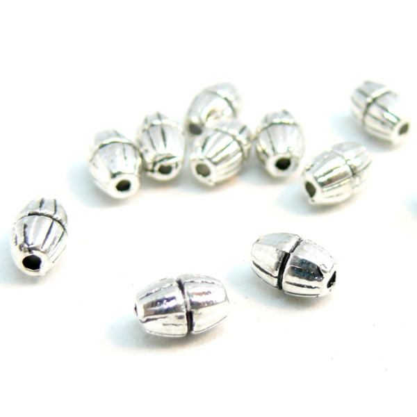 PS110202864 PAX 50 perles intercalaires oblong à stries 7mm métal couleur Argent Antique