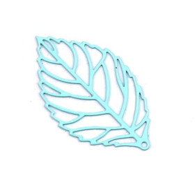 PS110206824 PAX de 10 Estampes pendentif filigrane Feuille ajourée 34mm Bleu Clair