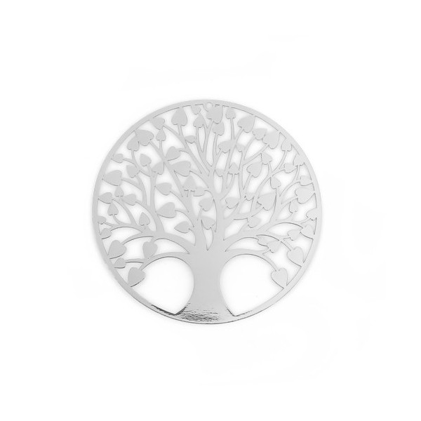 PS110107763 PAX 4 Estampes Rondes Arbres à Coeurs 55mm couleur Argent Platine