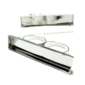 Support de grande bague Rectangle double anneaux métal  couleur Argent Platine
