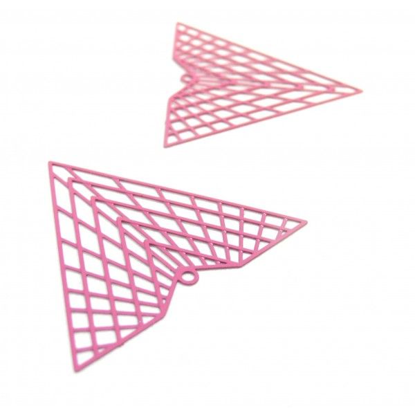 Estampes pendentif filigrane Triangle 35 par 40mm Rose Bonbon
