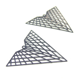 AE113676 PAX de 2 Estampes pendentif filigrane Triangle 35 par 40mm Bleu Roi