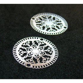 AE114293 PAX de 4 Estampes pendentif filigrane filigrane Mandala 23mm Argent Vif