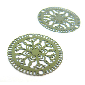 Estampes Pendentif Connecteur Filigrane Mandala 23mm Vert Kaki