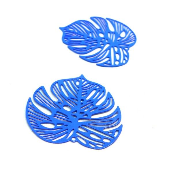Estampes connecteur filigrane Feuille Montsera 32mm Bleu Roi