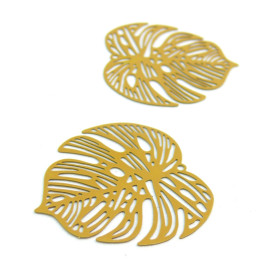 AE115106  PAX de 2 Estampes connecteur filigrane Feuille Montsera 32mm Noir